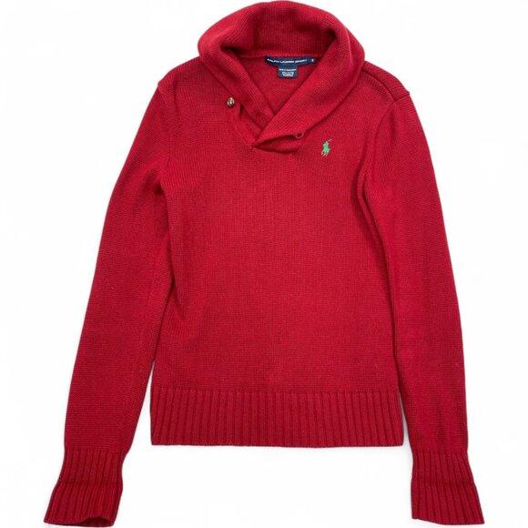 Polo Ralph Lauren Cowl Neck Shawl Collar Winter Ski Red Cotton Sweater Men's S - Picture 10 of 10